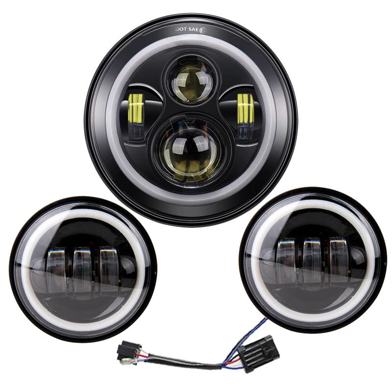 For Harley Motorcycle Light Davidson Electra Glide Softail Fat Boy Touring 7 Inch Motor  LED Headlight with 4.5 Inch Fog Lamps