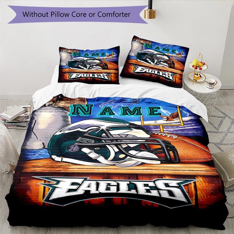 Eagles Helmet Field Goal 3PCS Printed Bedding Set, Soft Breathable Duvet Cover and 4 Pillowcases, Home Decor Gift