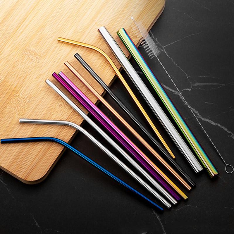 3Pcs Stainless Steel Straw Sets Metal Reusable Straight Bent Drinking Straw With Cleaning Brush Party Juice Drinks Utensils