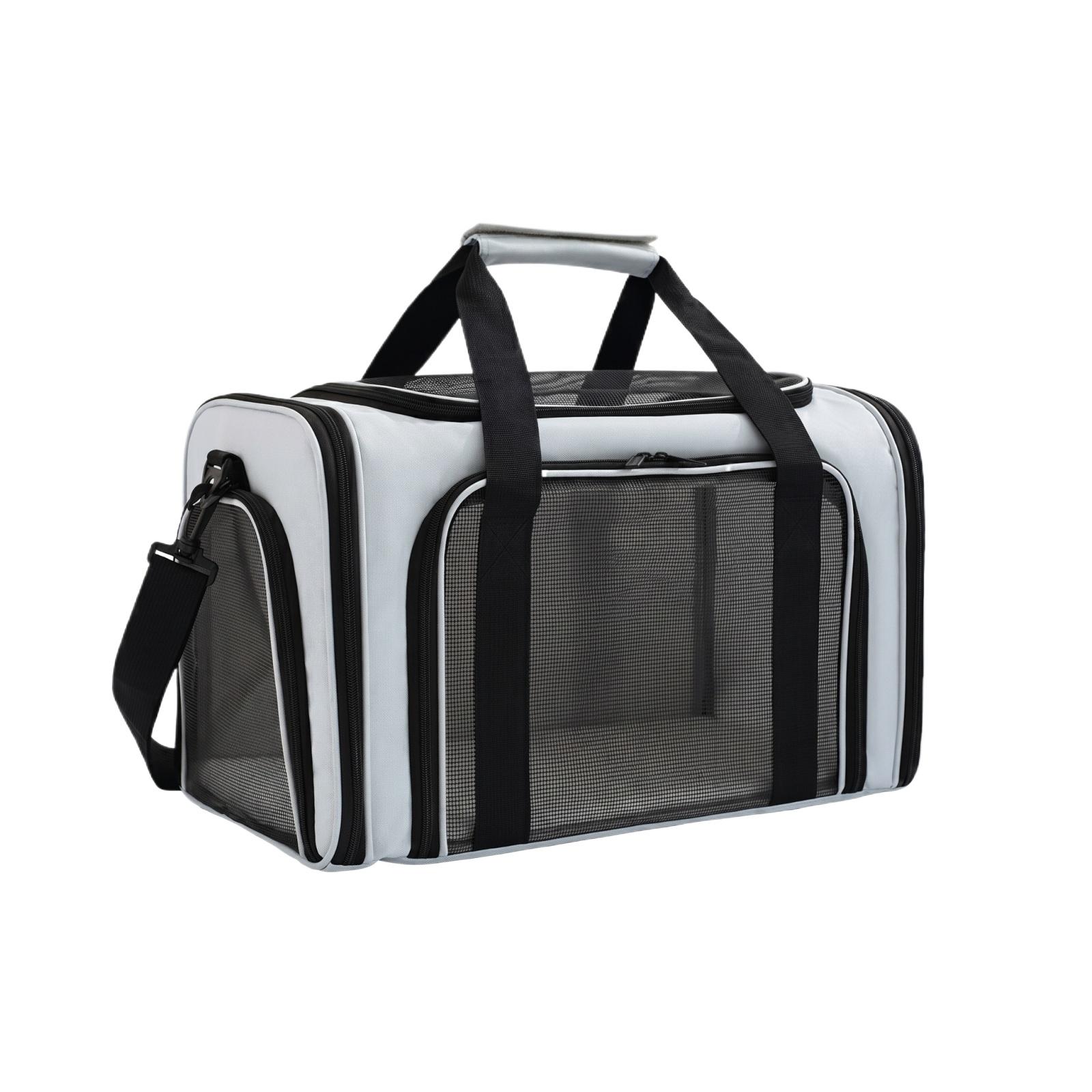 

Foldable Pet Carrier Large Capacity Breathable Dog Cat Bag Portable Soft Sided Travel Tote with Mesh Windows and Adjustable Shoulder Strap one size синий