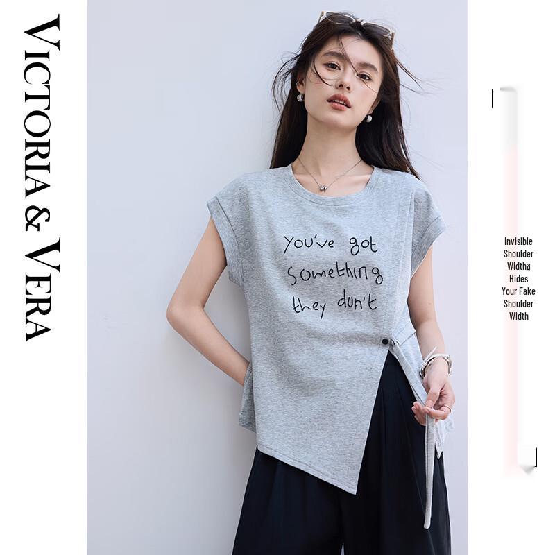 

VICTORIA&VERA Women s Embroidered Letter Drop Shoulder T-Shirt S