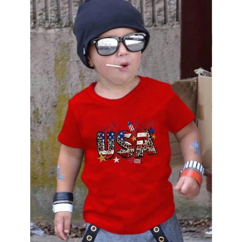 New Boys' T-shirts, Spring and Autumn Children's Colorful Christmas Printed Tops, Baby Base Shirts, Short-sleeved T-shirts