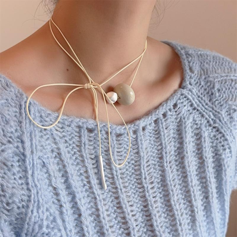 Retro Metal Resin Ball Pendant Necklace For Women Long Adjustable Black Rope Sweater Chain Choker Jewelry