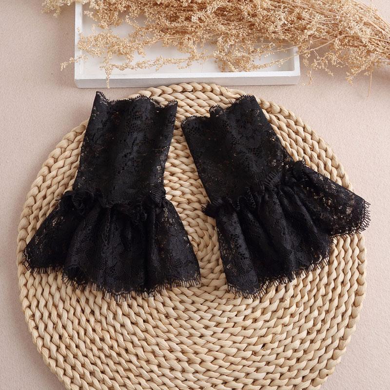 Fake Cuff Sleeve Women White Female Lace Pleated Flare Sleeve Detachable False Cuffs Ruffles Wristband Decorative Accessory