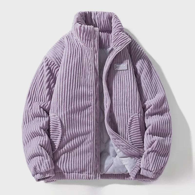 2024 Men's & Couple's Thick Windproof Corduroy Cotton Coat: American Retro, Cold-Resistant, Stand-Up Collar for Autumn/Winter.