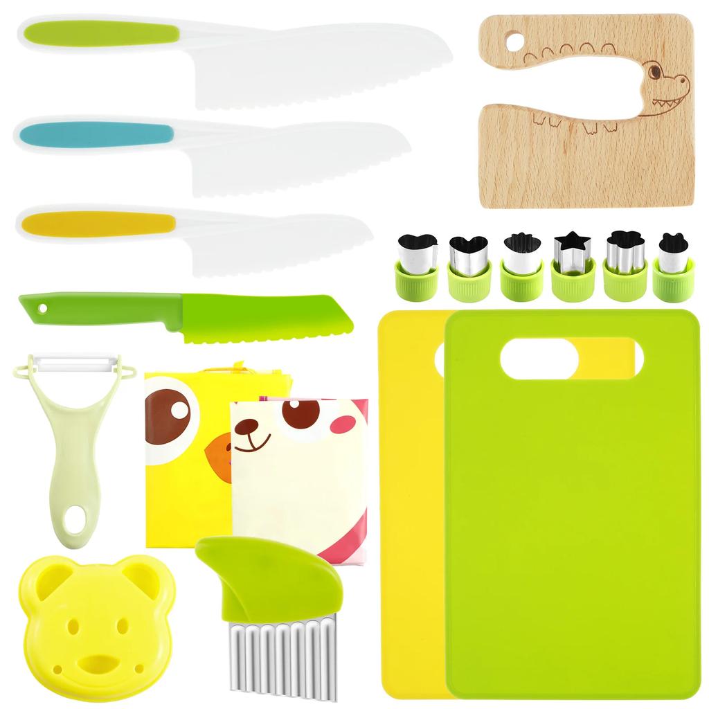18-teiliges Kinder-Kochmesserset, Küchenmesser für Kleinkinder, Kunststoffmesser, Gemüseschneider, Wellenschneider, Kochutensilien für die Küche
