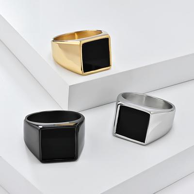 Anello Minimalista Geometrico Europeo e Americano in Acciaio al Titanio con Sigillo Stile Cool da Uomo