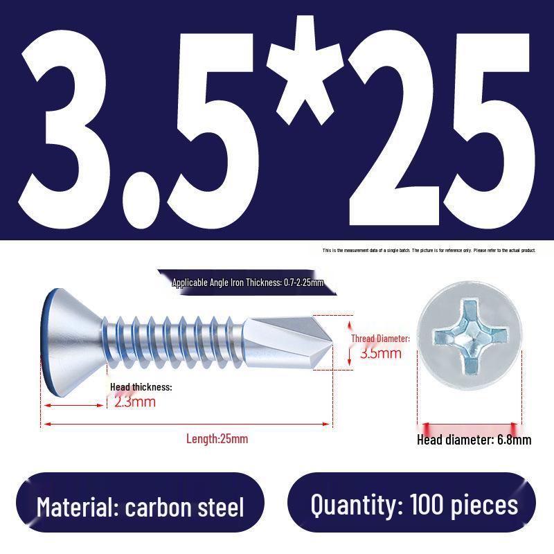 Phillips Flat Head Blue Zinc Plated Stainless Steel Self-Drilling & Self-Tapping Screws M3.9-M5.5