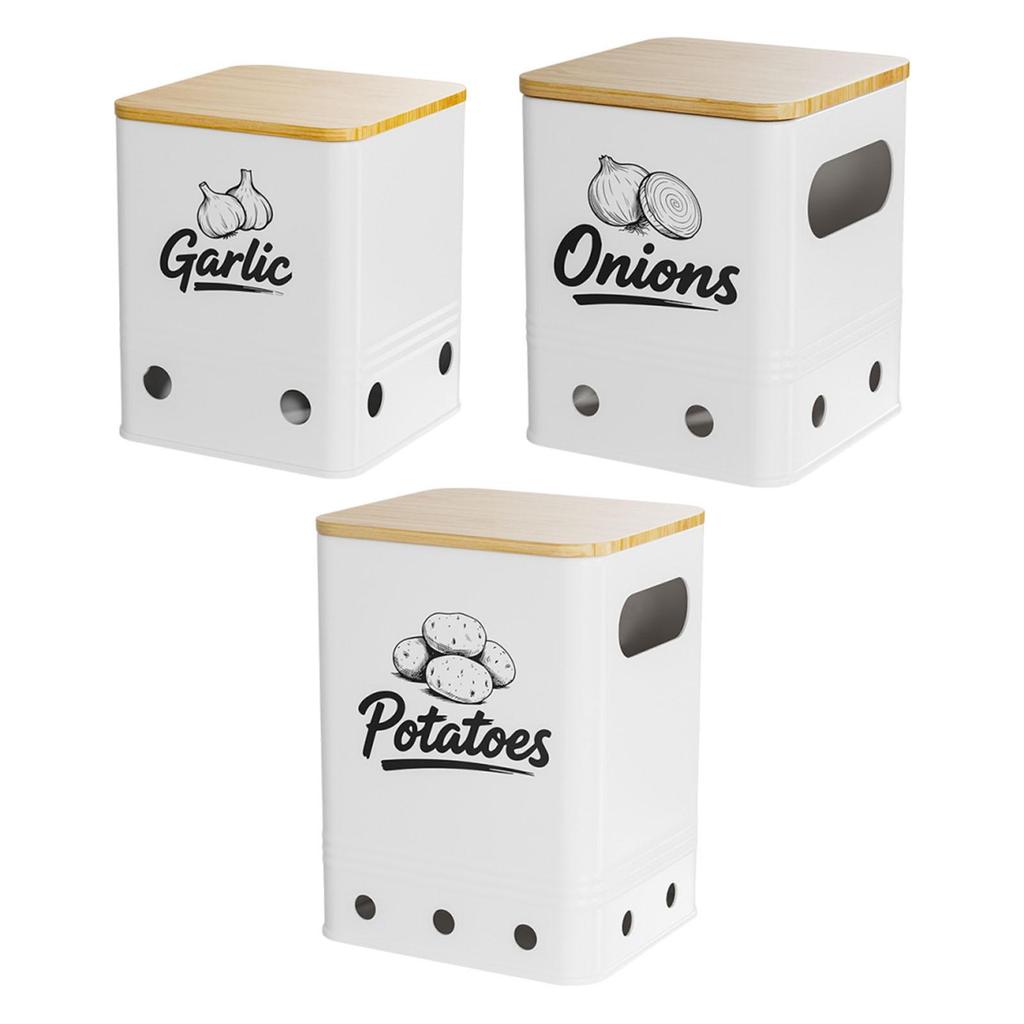 3 Pieces Garlic Storage Bin Kitchen Canisters Set Potato Onion Metal Vegetable Tins