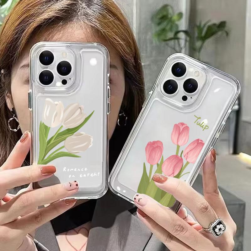 Tulip Flower Phone Case For iPhone16 14 Pro Max Case For iPhone 11 12 13Pro Max Mini XR 7 8 14 Plus XS Max X SE Soft Clear Cover