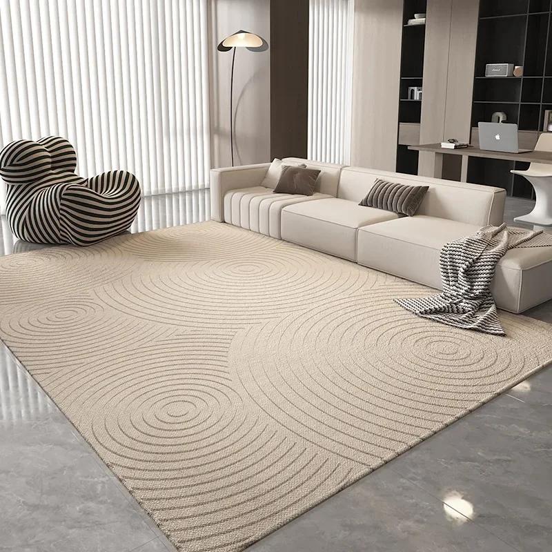 

Modern Cream Area Rug for Living Room Coffee Table Abstract Striped Design Machine Washable Soft Floor Mat 80x120cm