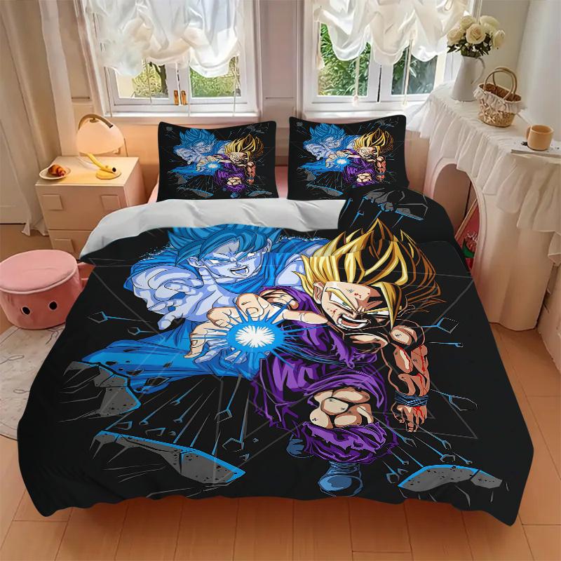 3pcs Goku and Vegeta Dragon Ball Super Print Cover Set Ultra Soft, Breathable, and Comfortable Bedding with Stylish Design for Bedroom and Guest