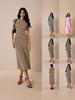 2026 Women's Color Block Stripe Maxi Dress - Short Sleeve, Round Neck, Waist-cinching, Casual Fashion