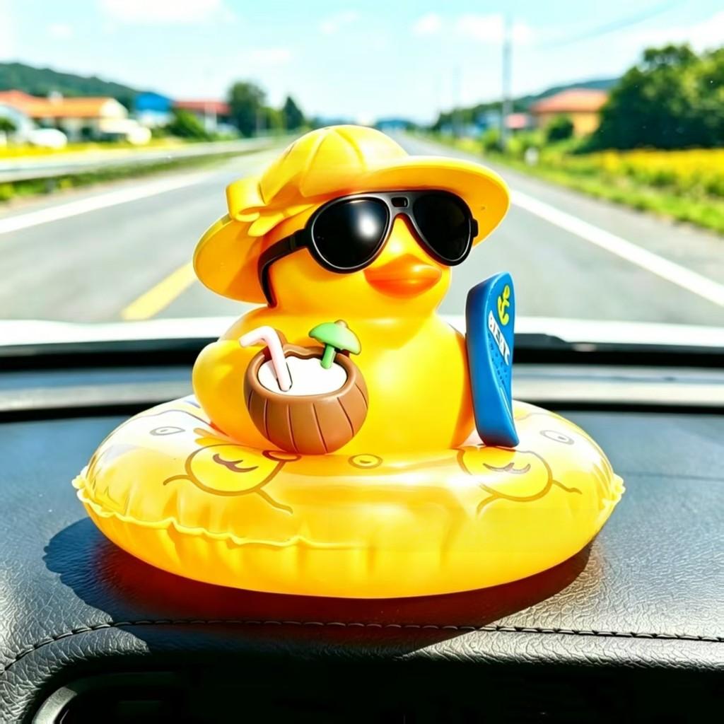 Plastic Cartoon Milk Tea Shop Little Yellow Duck Decor For Car Dashboard Display