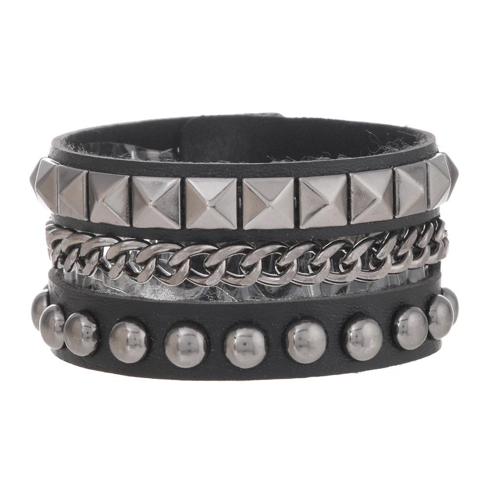 Herren Europäisches & Amerikanisches Punk Multi-Layer Retro Leder Nieten Kette Armband