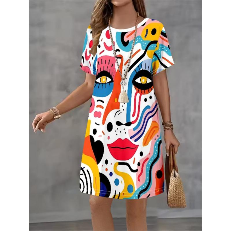 

Vintage Flower Print Pattern Design Sense Pattern Women Dress Summer Elegant Women A-Line Dress Casual Short Sleeve Mini Dress S