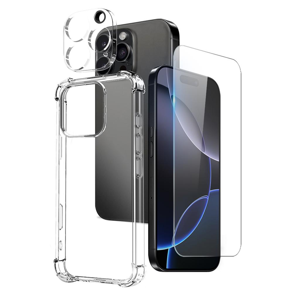 

NORTHJO For iPhone 16 Pro Clear Case Shockproof TPU Cover with Tempered Glass and Camera Lens Film As Shown A