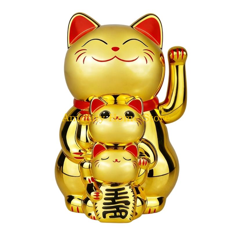 

F26C Lucky Cats Waving Arm Set,Solars Fortune Cats Statue Decoration Fengshui Ornament for Car Home,Office Restaurants Decors S золотой