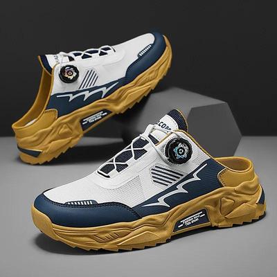 Men's Breathable Rotating Shoelaces Casual Shoes Summer Soft-sole Non-slip Outdoor Hiking Walking Shoes Fashion Joker Flat Shoes