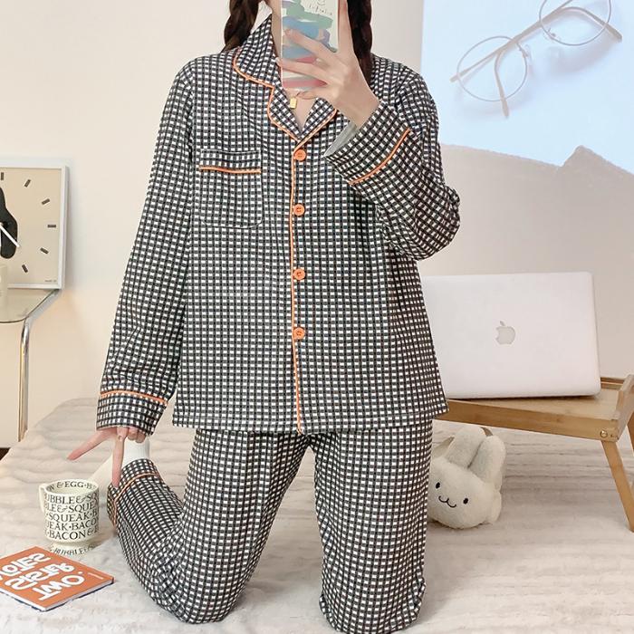 

Женская пижама, новый осенне-весенний комплект с длинными рукавами, мягкая пижама в сетку с рисунком из хлопка, женская домашняя ночная одежда, кардиган XXL