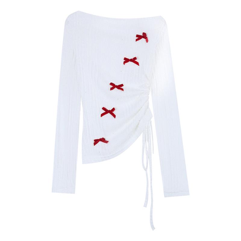 

White Water Women s Velvet One-Shoulder Off-Shoulder Bow Long Sleeve Slimming Top S білий