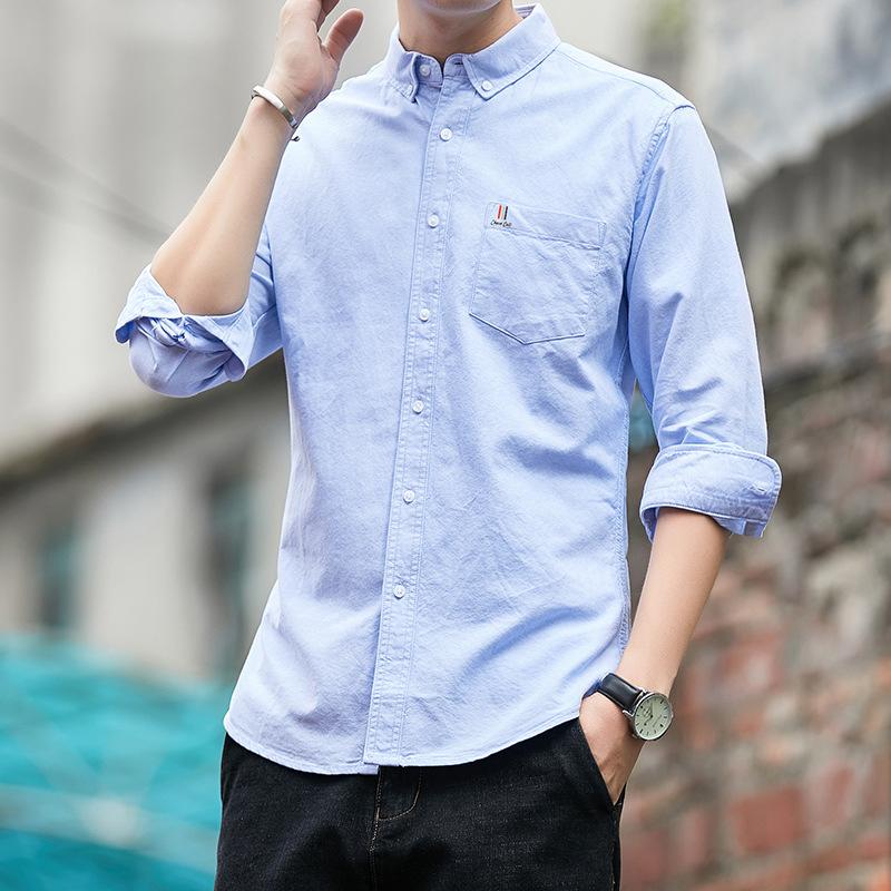 Pure Cotton Men's Shirt Long Sleeve New Autumn Oxford Cloth Solid Color Men's Business Casual Cotton Shirt for Men
