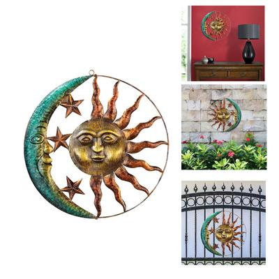 Tepané železo Sun Moon Kovový závěsný přívěsek na stěnu Dekor do obývacího pokoje Vintage ornament pro vnitřní venkovní domácí dekorace