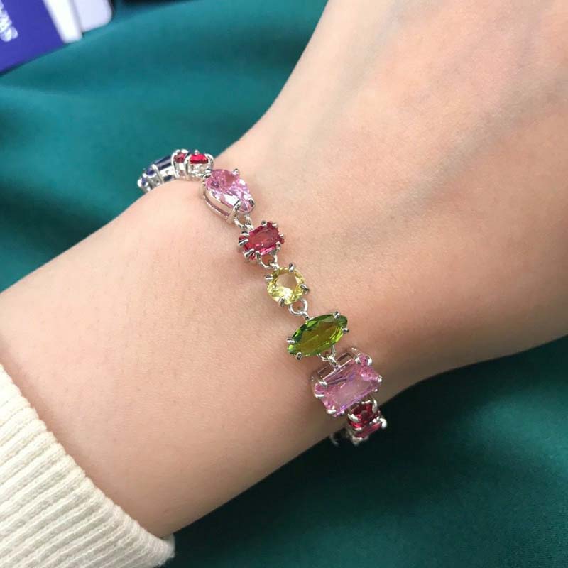 New Sparkling Colorful Crystal Bracelets For Women Korean Zircon Metal Chain Bracelet Party Jewelry Valentine's Day Gift
