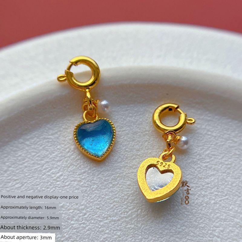 

S925 Ancient Style Silver Plated Accessories Inlaid Natural Aquamarine Butterfly Heart Pendant Spacer Beads Beiyun DIY Ornament SA3439(Single)