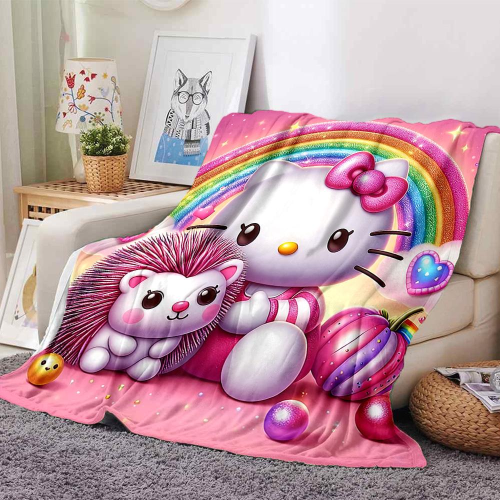 

1pc Hello Kitty Hedgehog blanket Lightweight Flannel Throw for Sofa Bed Travel Camping Livingroom Office Couch Chair 80cmx120cm