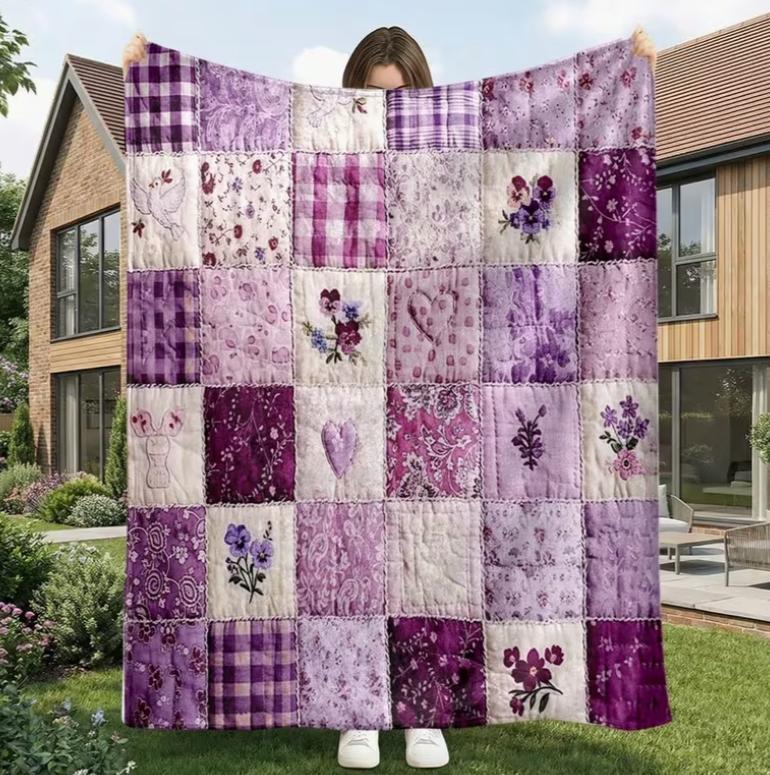1 Colorful Floral Patchwork Flannel Quilt - Soft and Comfortable, All-season Sofa Blanket for Sofas, Offices, Camping and Travel