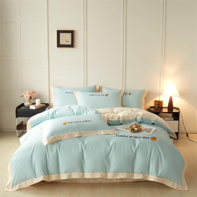 Embroidered Washed Cotton 4-Piece Bedding Set