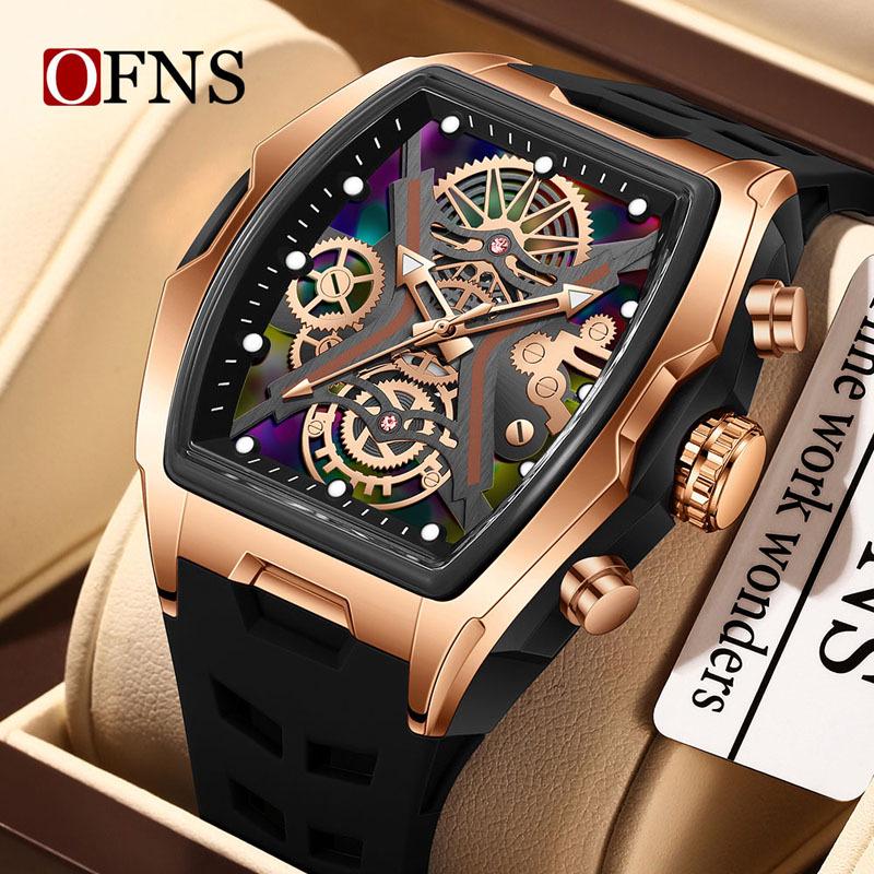 OFNS Korean Quartz Men s Watch: Barrel-shaped, Large Dial, Luminous, Waterproof, High-Style.