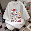 Hello Kitty Kawaii Pamuklu Tişört Sanrioed Anime Moda Kadın Üst Yazlık Günlük Sokak Kişiselleştirilmiş Tatlı Kız Üst Tişört