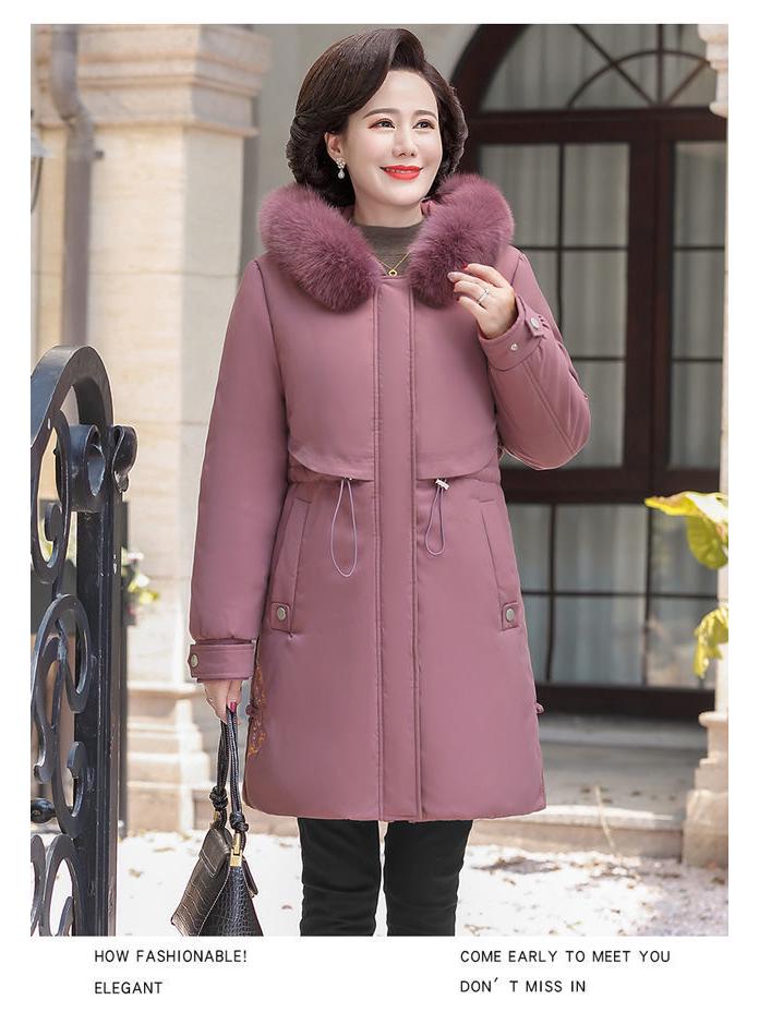 Mom's Mid-Length Autumn Winter Down Cotton Coat - New Style Plus Velvet for Middle-Aged & Elderly Women