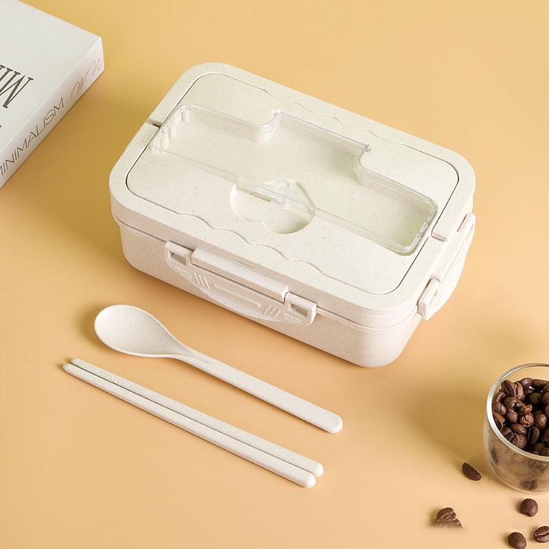 

Коробка для бенто из пшеничной соломы, портативная изолированная коробка для обеда с микроволновой печью, портативная герметичная студенческая коробка для фаст-фуда с крышкой бежевый