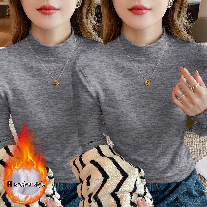 2025 Autumn Plus Size Slim Fit Long Sleeve Loose Base Layer Top for Women with Half High Neck