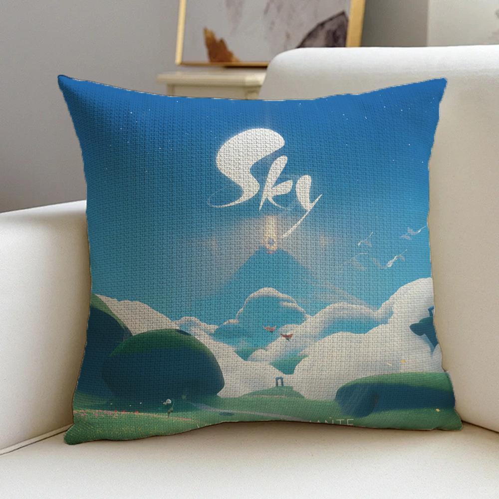 Cushion Cover Cushion Cover Pillowcase, Anti-Mite Invisible Zipper, Linen Sofa Cushion S-Sky C-Children Of The L-Light