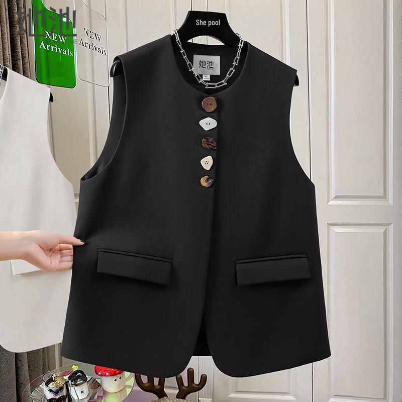 Women s Round Neck Colorful Button Solid Suit Vest XL