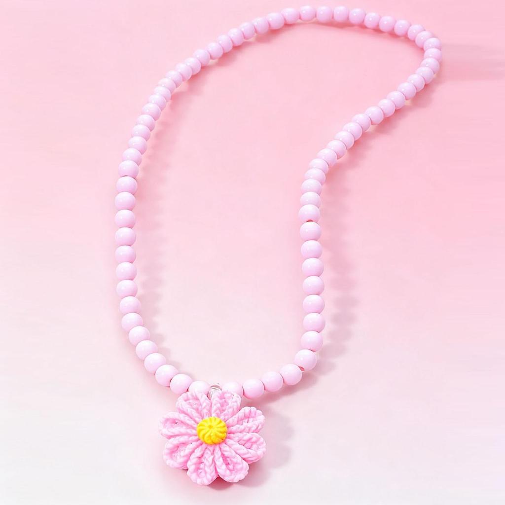 Kids' Cartoon Flower Resin Beaded Necklace - Cute Baby Toy Jewelry for Kindergarten Rewards