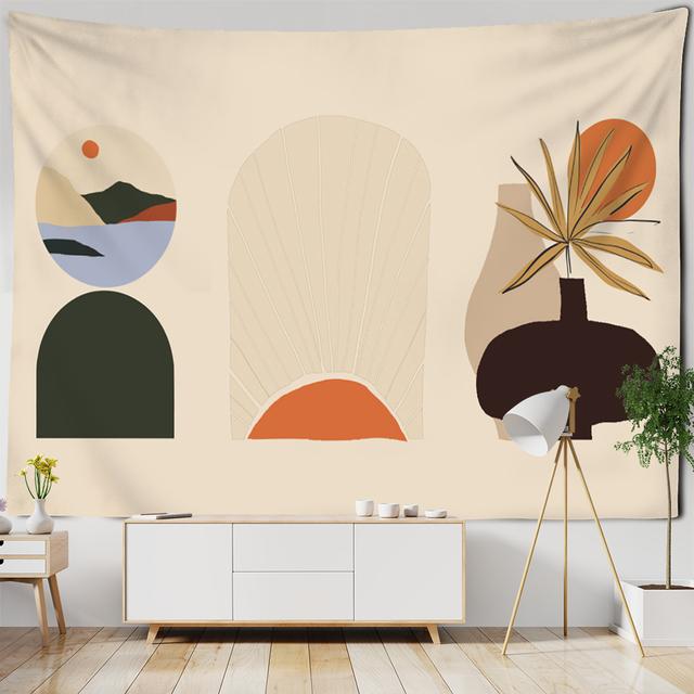Ilustrație de linie simplă Tapiserie Agățat pe perete Pictură în ulei retro Stil boem În Decorul casei Fundal pânză