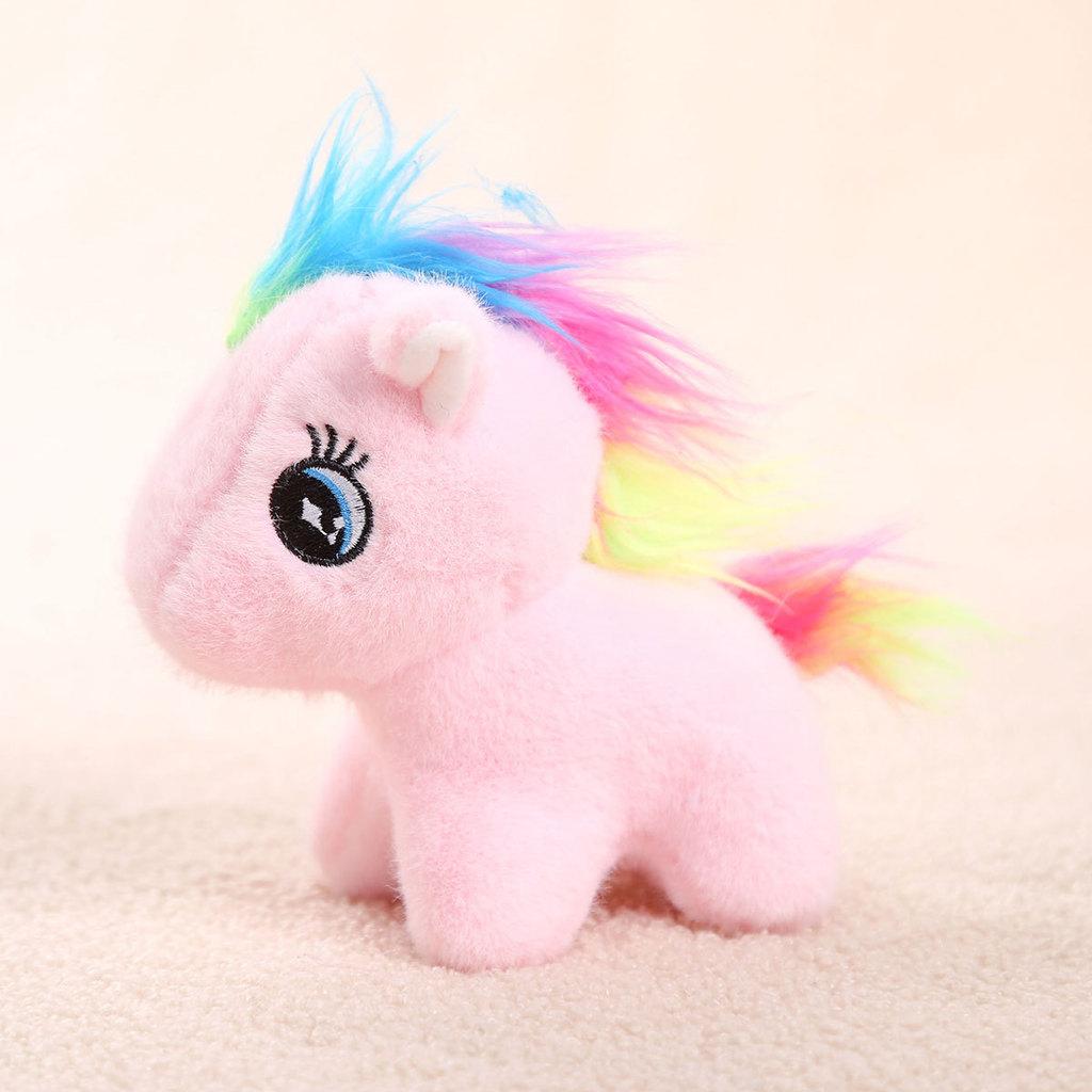 Unisex Plüschpony Schlüsselanhänger mit buntem kurzem Plüsch für Geschenk und Taschen Dekoration