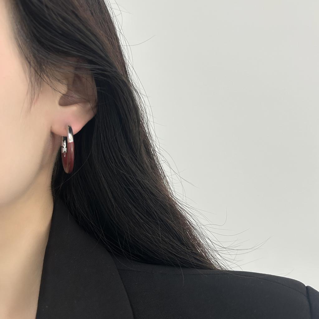 Classic Ring Ear Buckle Earrings Advanced Simple Color Splicing Atmospheric Light Luxury Niche Design Exquisite Temperament Earrings
