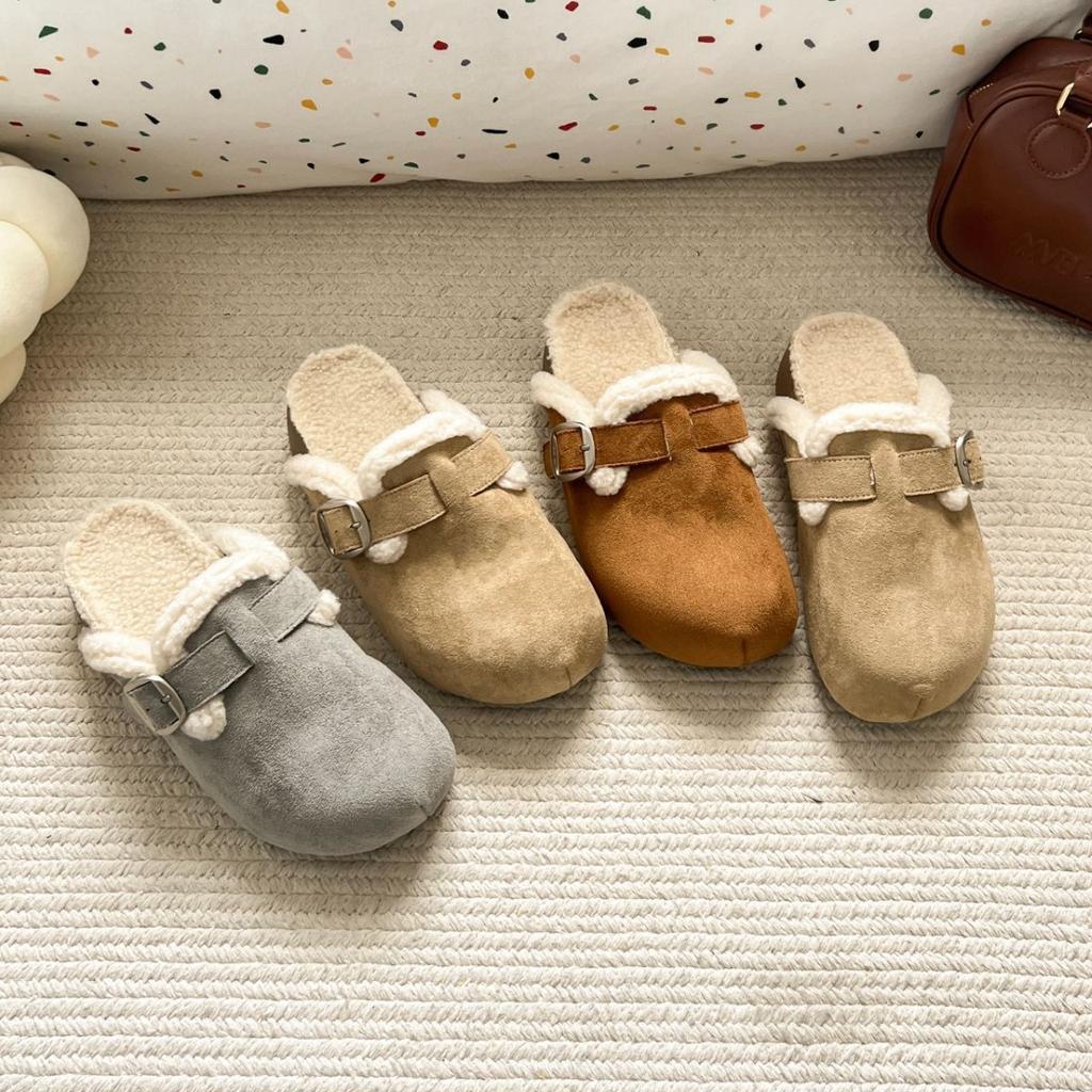 Popular velvet retro thick-soled fluffy slippers for women's outer wear 2025 new autumn and winter heightening warm Birkencotton slippers