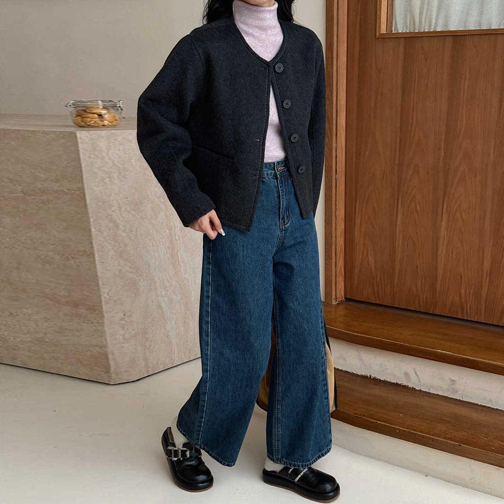 New Women s Loose Fit Woolen Coat - Thick, Round Neck, Short, Fashionable, Slimming. S (Recommended below 105 jin)