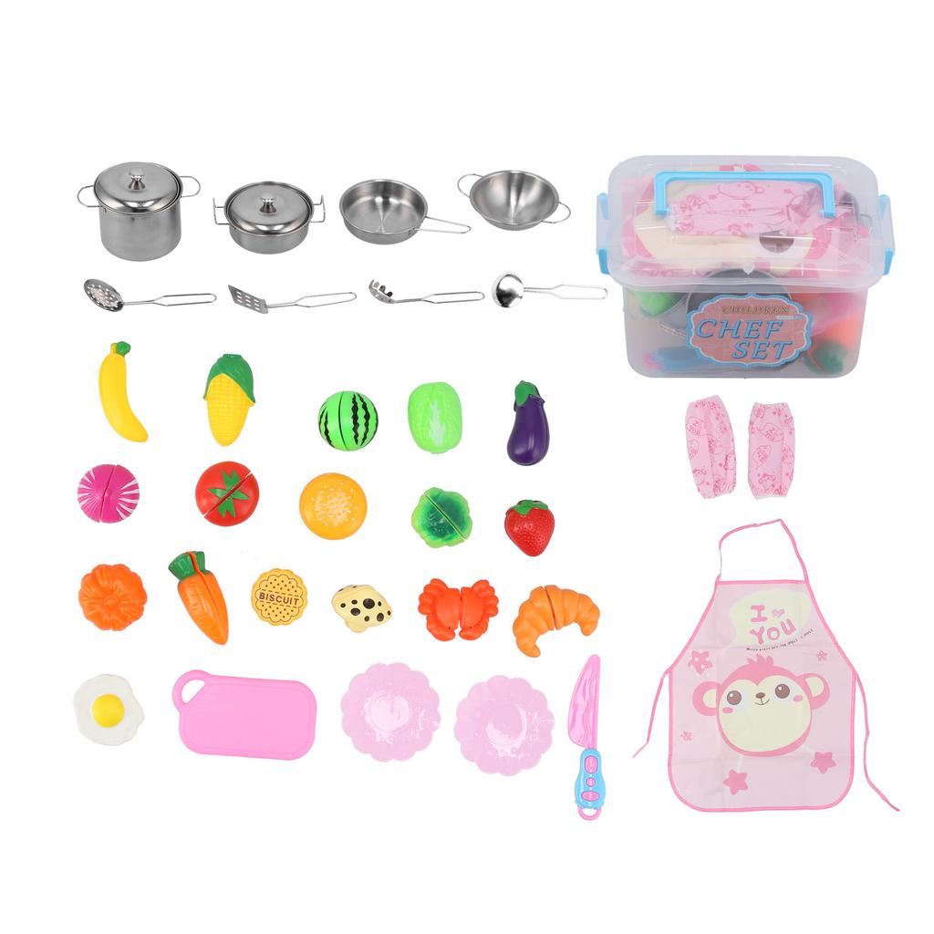 Kids Kitchen Pretend Play Toys Stainless Steel Play Cookware Cooking Utensils Set