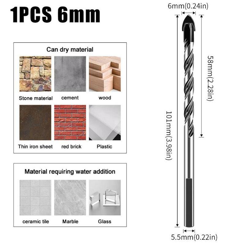Tile Puncher Wall Drill Glass Cement Concrete Drill Bit Alloy High Hardness Triangulator Drill Multi-function Tools