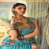 Festive Blue Tiered Skirt & Embroidered Jacket Set