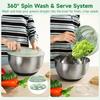 Stainless Steel Salad Spinner with Slicer Set 5 Qt Large Rotation Vegetable Washer Includes 5 Chopping Blades Slicer Drain Bowl