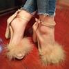 Elegant Womens Fashion Summer Lace Up High Heel Sandals With Hair Ball Design